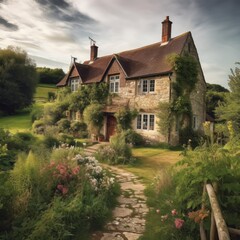 Fototapeta na wymiar A European style countryside house made by Generative AI