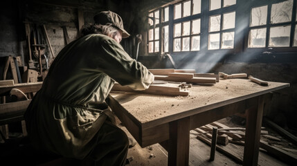 Carpenter working in the carpentry workshop, generative ai