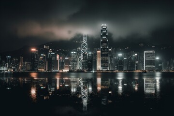 Night view of Hong Kong's skyline on Hong Kong Island. Generative AI