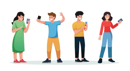 Fototapeta premium people using smartphone isolated vector illustration 