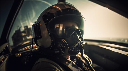 Fototapeta premium fighter pilot cockpit in the sky, generative ai
