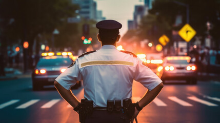 Naklejka premium police officer directing traffic, generative ai