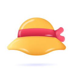 Vector yellow and red sun hat 3d vector icon cartoon minimal style