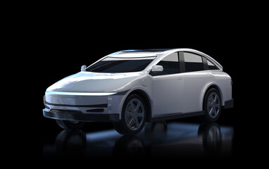 White ev car or electric vehicle on black background