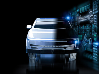 Fototapeta na wymiar Ev car or electric vehicle with digital graphic interface