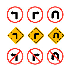 Vector Set of Turning Traffic Signs