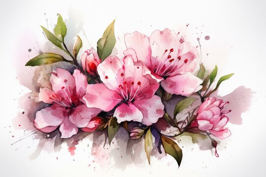 Clipart of a watercolor painting featuring pink flowers. Generative AI