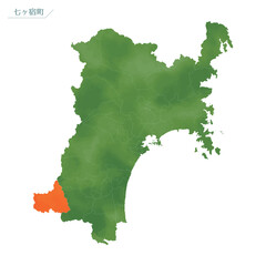 水彩風の地図　七ヶ宿町