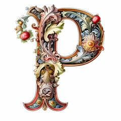 Initial P Rococo Style created with Generative AI Technology - 595753987