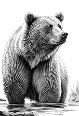 Grizzly Bear in Ink created with Generative AI Technology - 595753995