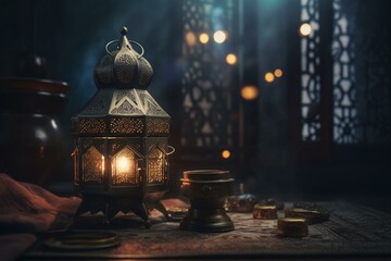 Background for Islamic Ramadan and Eid greetings. Generative AI