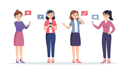 Fototapeta premium woman using smartphone isolated vector illustration 