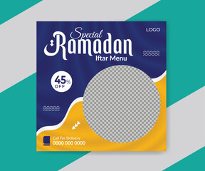 Fototapeta premium Modern Ramadan food menu social media banner and instagram post design template 