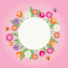 Fototapeta na wymiar Circular frame. Spring vector template with copy space, card or banner design. Card for wedding invitation, mother day, international women day