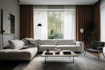 Living room with white sofa. Generative AI