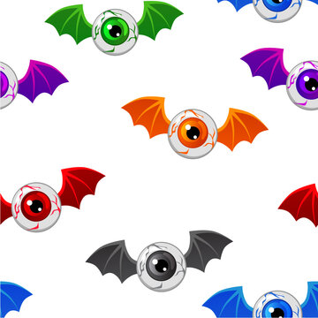 Red Flying Eyeball, Vector Illustration of flying human eyeball with bat or dragon wings