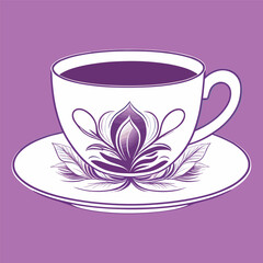 A colorful and delicate tea or coffee cup with a floral design, vector illustration