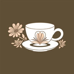 A colorful and delicate tea or coffee cup with a floral design, vector illustration