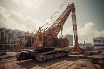 Fototapeta na wymiar A broad perspective of a large construction crawler crane. Generative AI