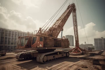 Fotobehang A broad perspective of a large construction crawler crane. Generative AI © Ramin