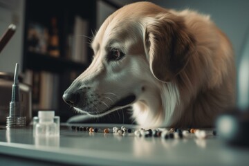 Administering medication to a canine. Veterinary drugs for pets. Animal tablets. Generative AI