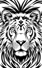 black and white of lion face