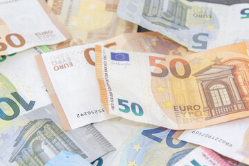 Euro Currency Bills in Close-up View
