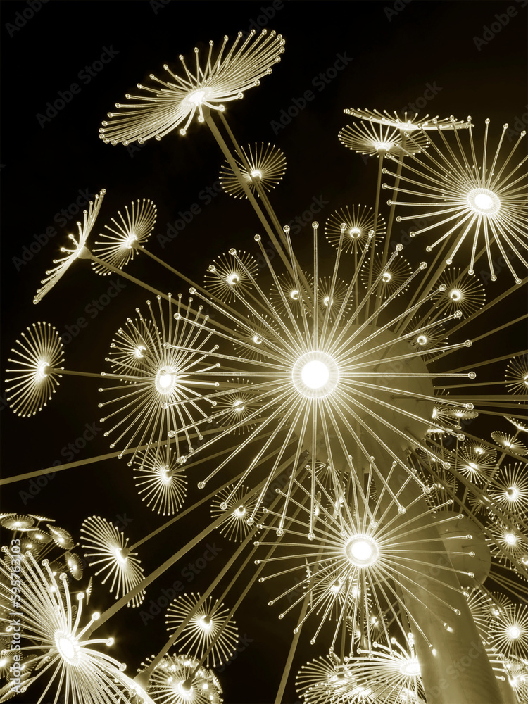 Poster abstract neon glowing flower. bright sparkling background. psychedelic background
