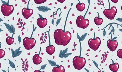 cherries design patterns prints in white background made with generative ai
