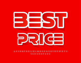 Vector marketing tag Best Price. Red sticker Font. Modern bright Alphabet Letters and Numbers set