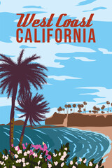 California West Coast retro travel poster, Laguna Beach