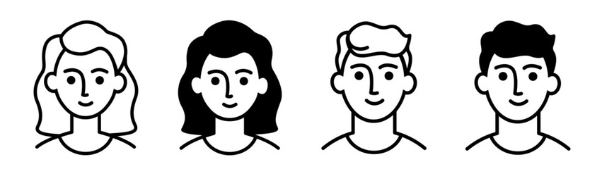 icons of people, portrait of smiling man and woman with dark and blond hair