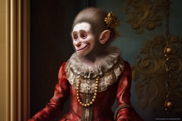 The female monkey in a dress is a picture of grace and charm, showcasing your brand's feminine and playful side. generative AI.