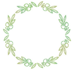 オリーブの実と葉を使ったフレーム。水彩風、ベクター素材。