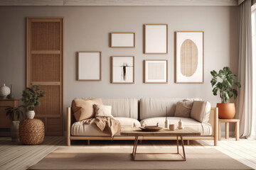 Obraz na płótnie Canvas Interior design of a stylish, minimalistic and comfortable elegant living room on a white background.