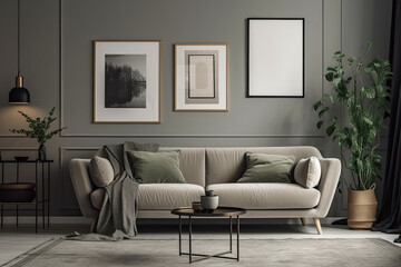 Fototapeta premium Interior design of a stylish, minimalistic and comfortable elegant living room on a white background.