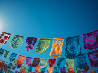 The confetti is an ornamental paper craft product that is worked in Mexico and serves to decorate festivities of the day of the dead.Papel picado. Decorations for the day of the dead, minced paper