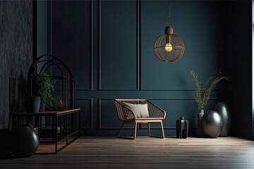 Fototapeta na wymiar Interior design of a stylish and comfortable elegant living room on a black background 