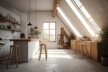 Interior design of the attic kitchen elegant and modern model