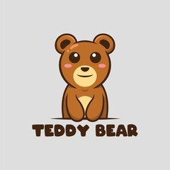 Cute Teddy Bear Logo Isolated