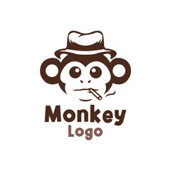 Smoking Monkey Wearing Hat Logo Design Isolated On White Background