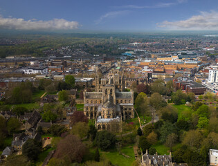 Fototapeta na wymiar An aerial view of the Cathedral Church of St Peter, St Paul and St Andrew in Peterborough, Cambridgeshire, UK