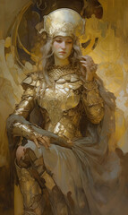 Obraz premium Fantasy art, portrait of a knight, oil painting, digital illustration, AI generated
