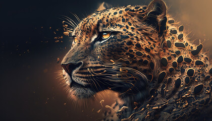 Leopard animal abstract wallpaper. Contrast background panthera in vivid colors generative ai