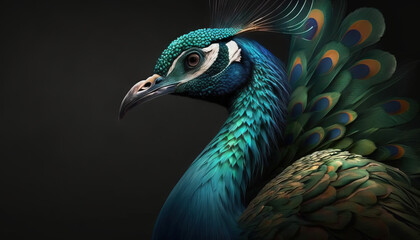 Obraz premium Peacock abstract wallpaper. Contrast background Peafowl in vivid colors generative ai