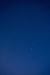Orion constellation and various star clusters photographed with wide angle lens.
