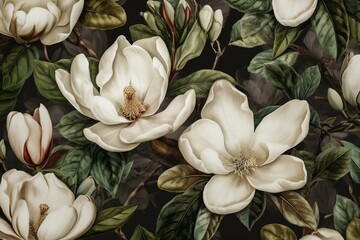 Magnolia blooming floral seamless pattern. Generative AI