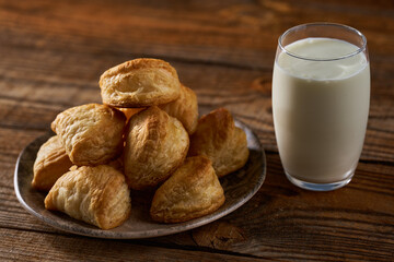 French pastry with cheese on a wooden board