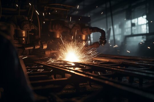 Close-up Of Welding Process In An Industrial Factory Creating An Abstract Background. Generative AI