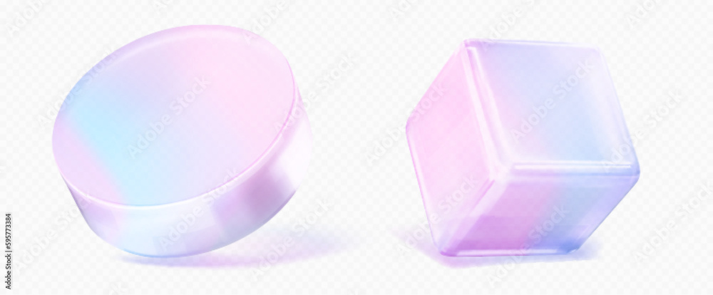 Poster 3d set of realistic cube and cylinder figures isolated on transparent background. vector illustratio